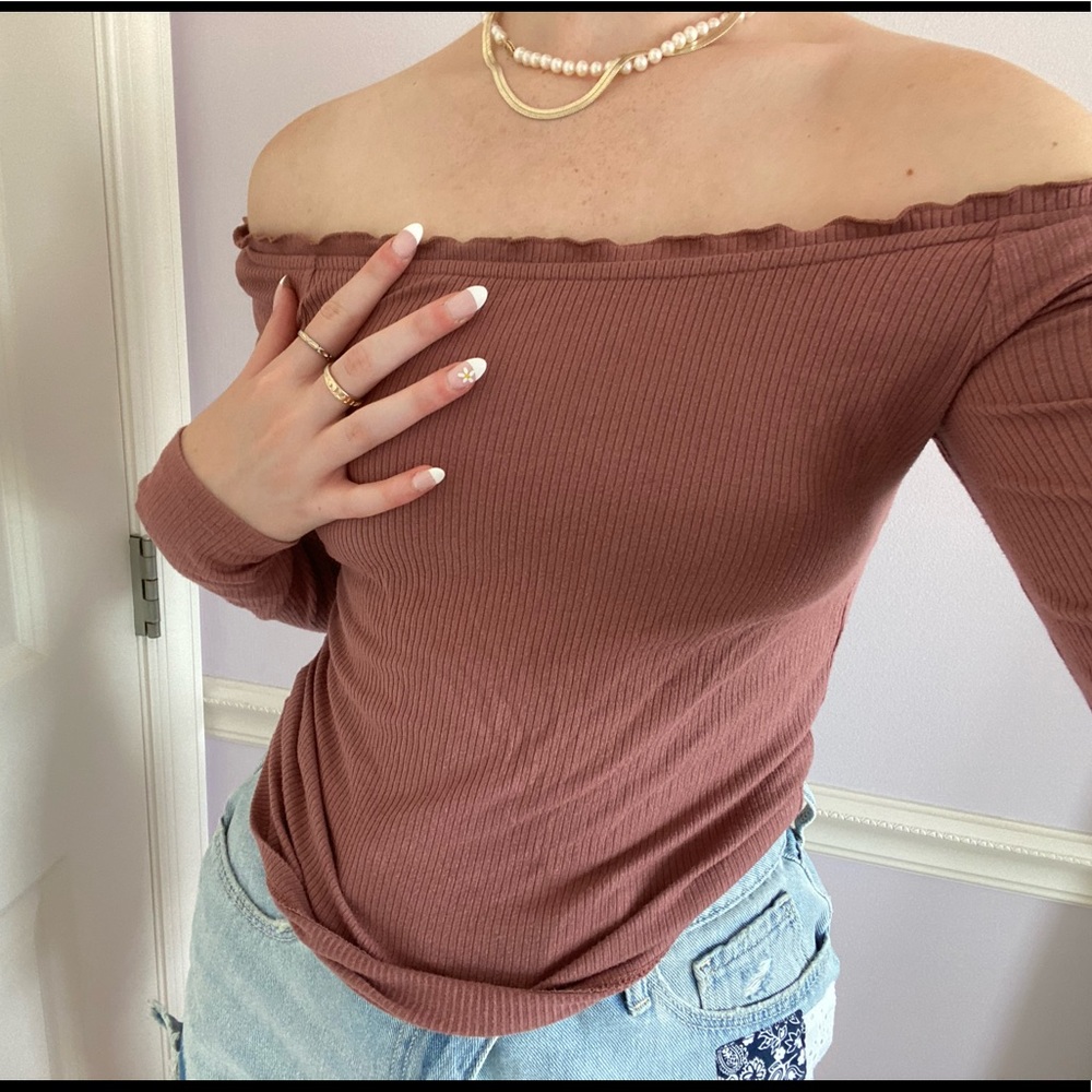 Maroon long sleeve off the shoulder top - L